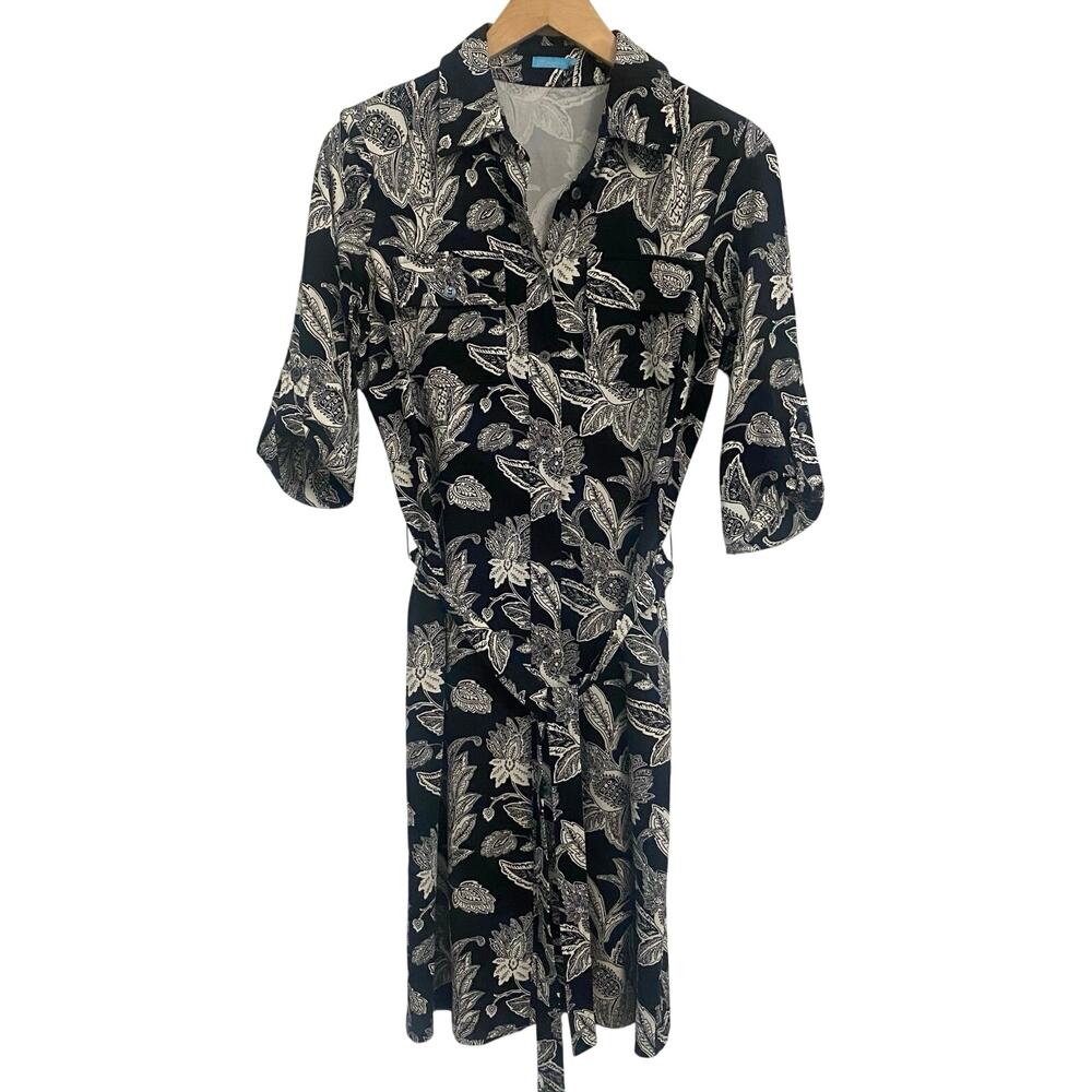 J. McLaughlin Catalina Cloth Black & White Paisley Shirtdress Quiet Luxury XS